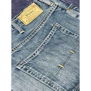 Polo Ralph Lauren Jeans Mens 36x30  Blue Classic Fit Denim Casual Leather Patch